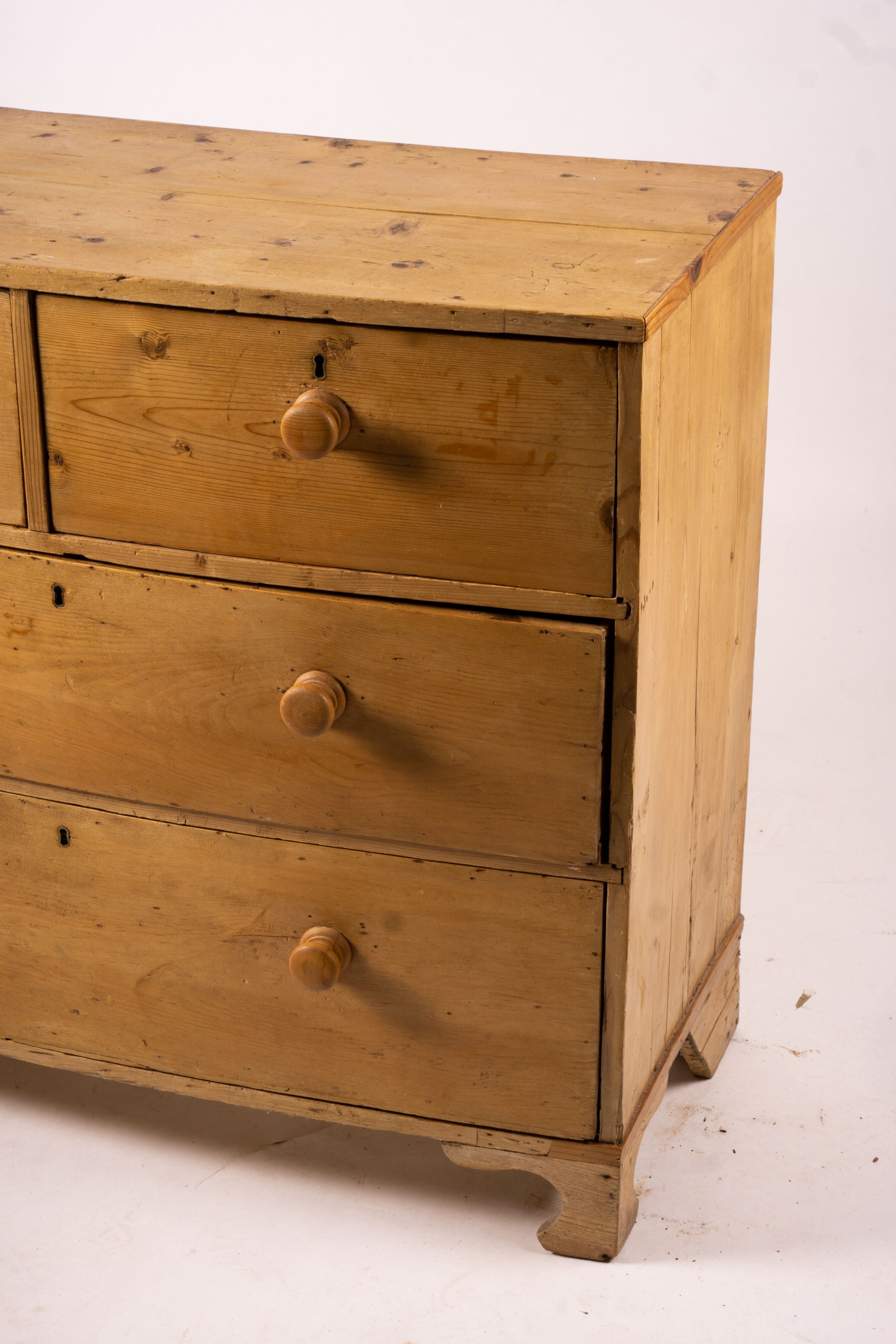 A Victorian pine bow front chest, width 104cm, depth 45cm, height 89cm